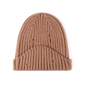 Distressed Rib Knit Beanie